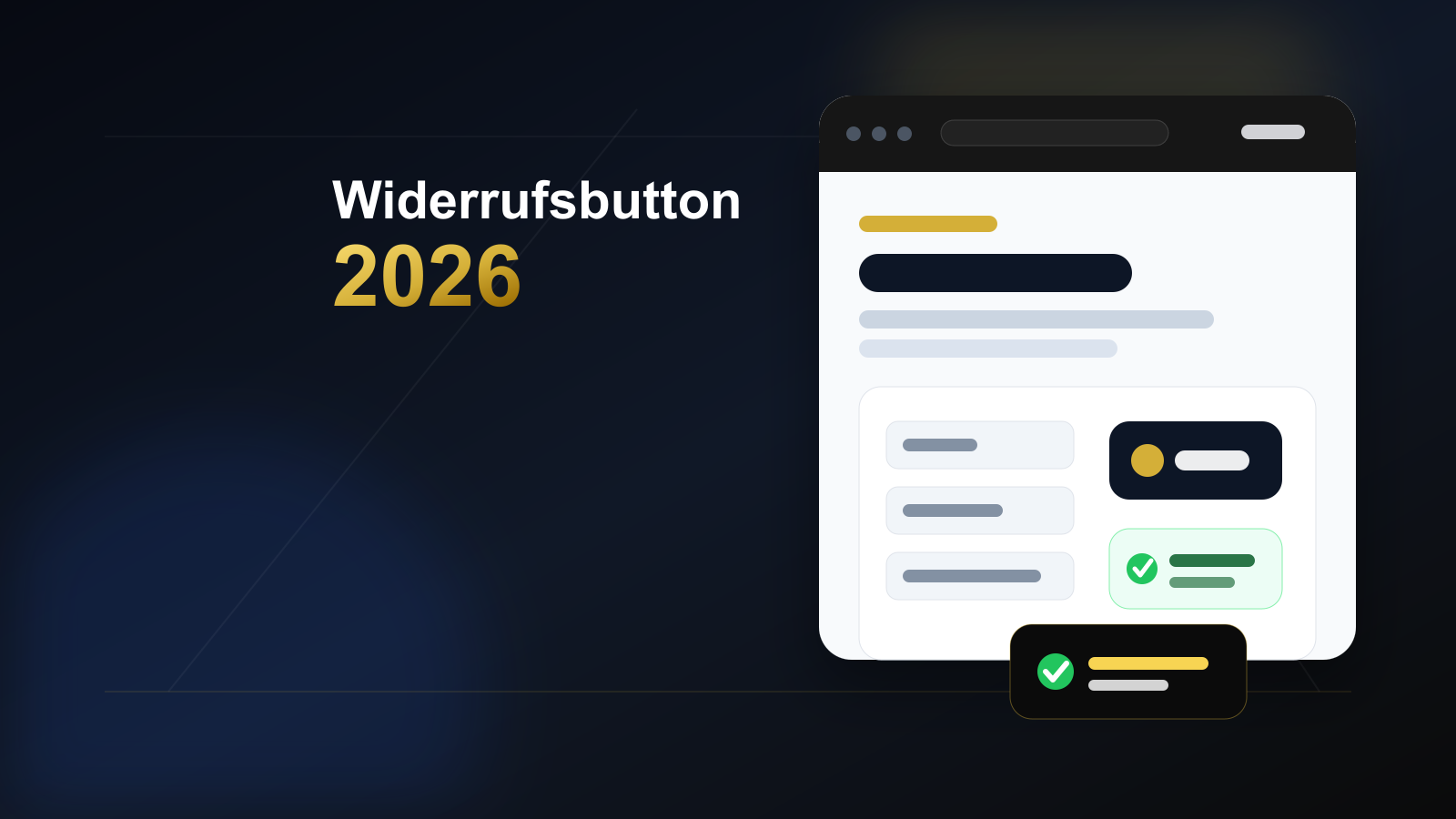 SealScore Compliance Visual zum Widerrufsbutton 2026 mit elektronischer Widerrufsfunktion, Bestätigungsseite und Eingangsbestätigung.